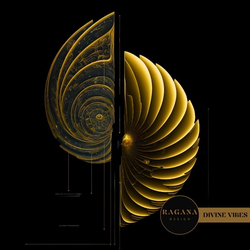 A dual-natured geometric artifact showing both the raw mathematical draft and the polished golden Fibonacci shell. acred Architecture and Divinity. Fibonacci Sequence Art